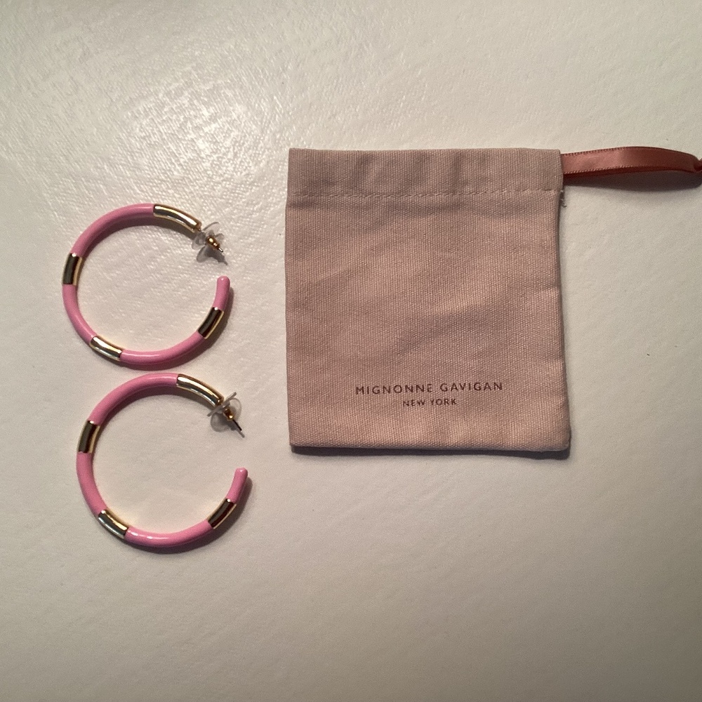Mignonne Gavigan Gold and Pink Enamel Hoops